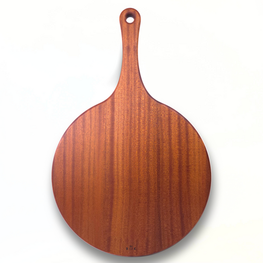 Eluro – Luxe Ronde Borrelplank Lijnpatroon (40 cm, Mahoniehout)